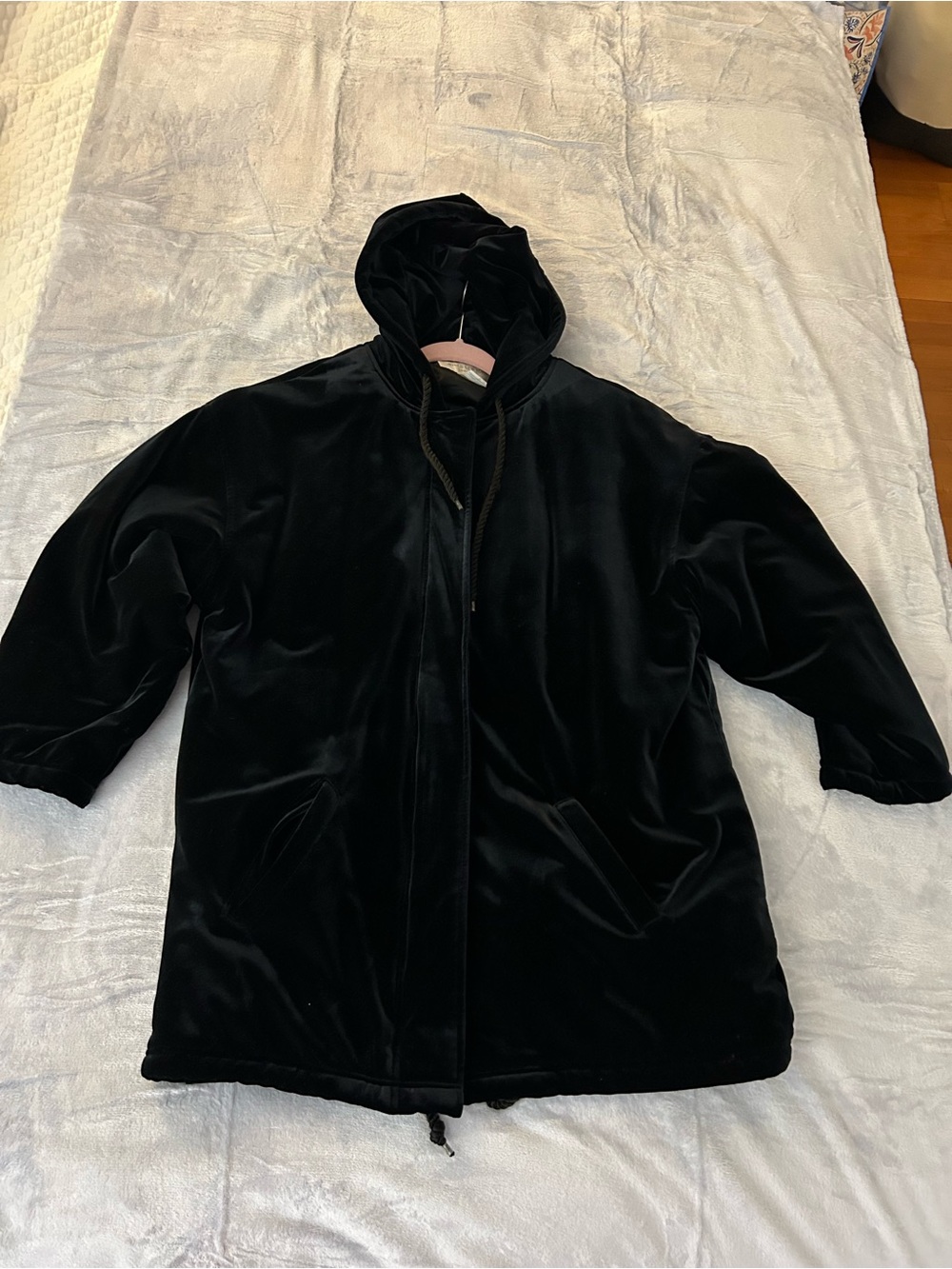 Black Hooded Velvet Jacket - women’s Oversized Dress Coat